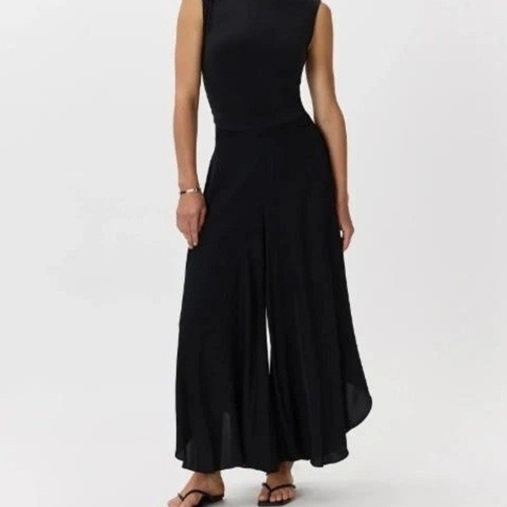 Quince Palazzo Pants Womens Medium Black Washable Silk Stretch